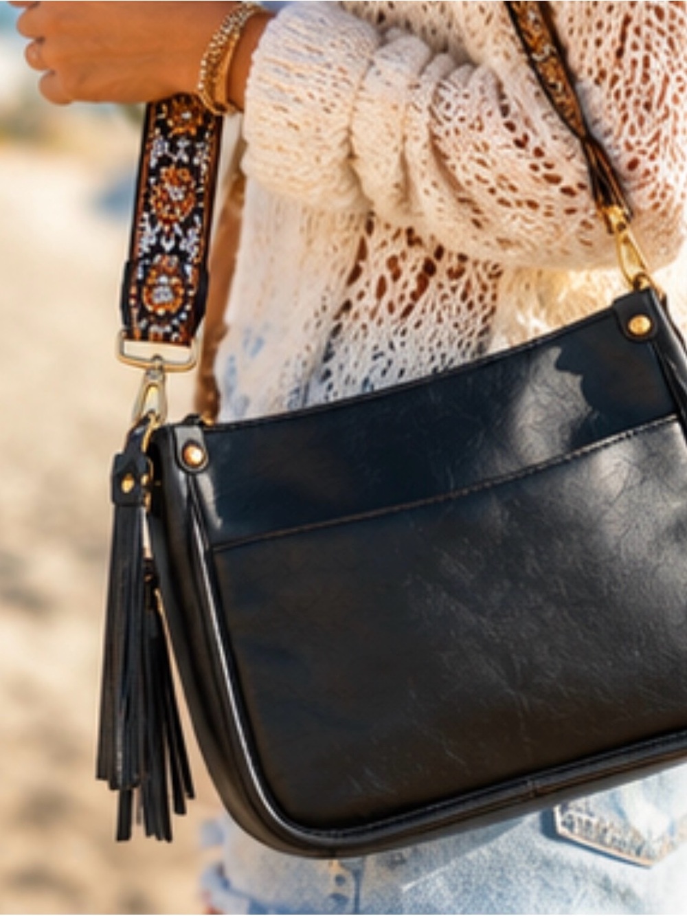 CaliGirl Black Crossbody Bag Women’s Faux Leather Boho Shoulder Purse NWT